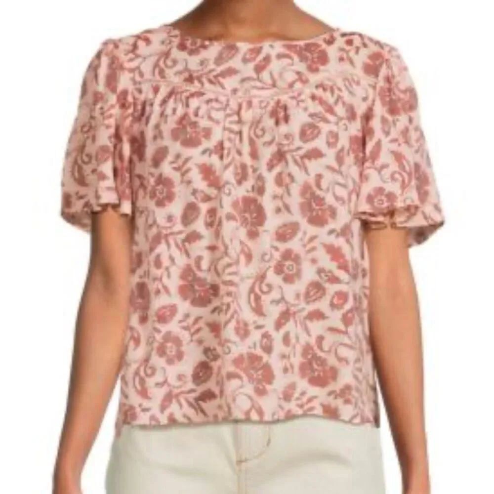 Nanette Lepore NWT orange floral ruffle sleeve blouse small